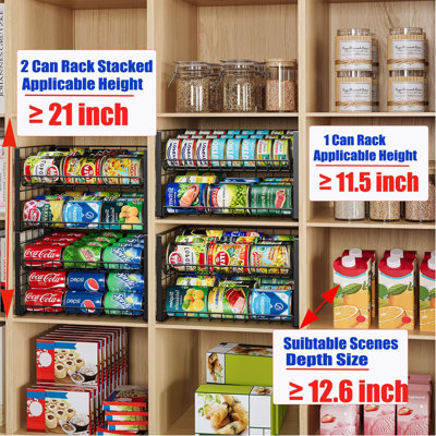 Organisateur de boîtes de conserve empilable à 2 niveaux pour garde-manger, distributeur de canettes réglable pouvant contenir jusqu'à 60 canettes, support de rangement pour canettes, noir, paquet de 2