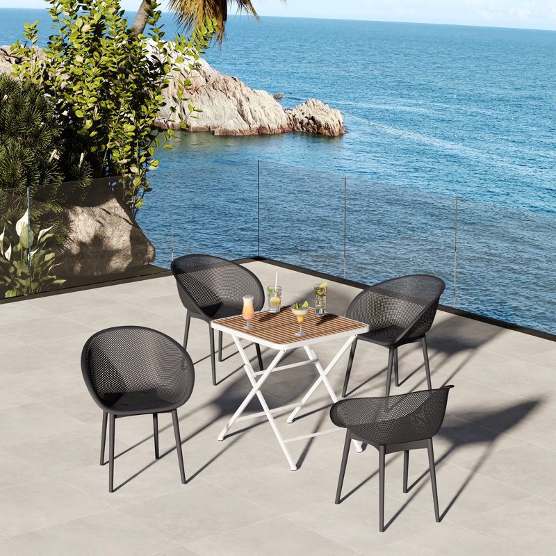 Ensemble de 2 chaises longues modernes - Plastique PP résistant aux intempéries intérieur / extérieur avec table pliante multifonctionnelle intérieure / extérieure moderne - Plateau de table en PP avec pieds en métal