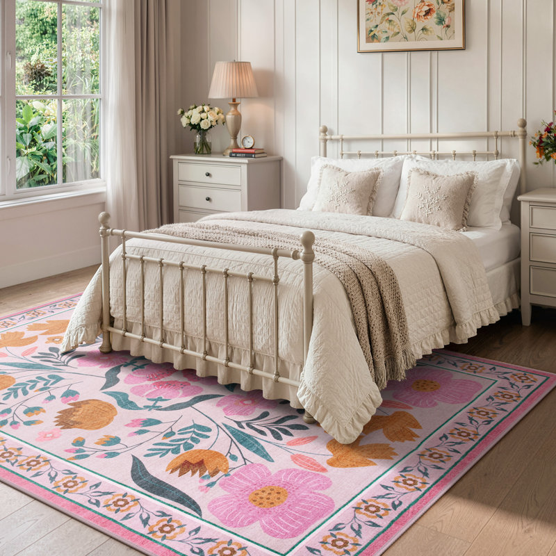 Kaldi Washable American Country Floral Rug Vintage Farmhouse Style Floor Mat, Rectangle 6' x 9'