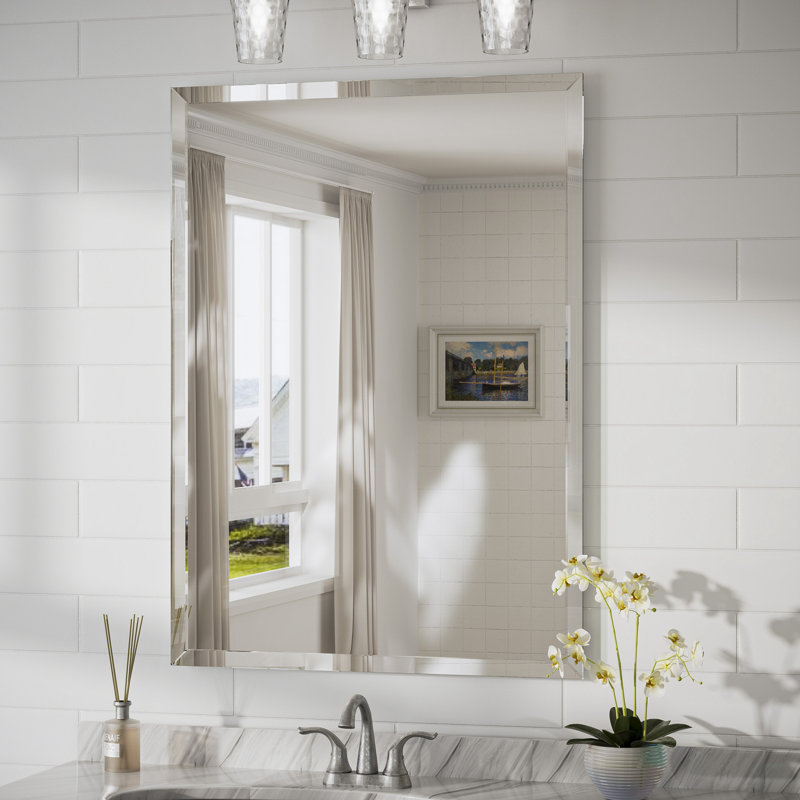 Janica Shatterproof Beveled Frameless Bathroom Vanity Mirror , 36" x 24"
