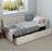 Modern Style Twin Size L Shape Corner Bed, Linen Upholstered Daybed with Two Storage Drawers-1899296015