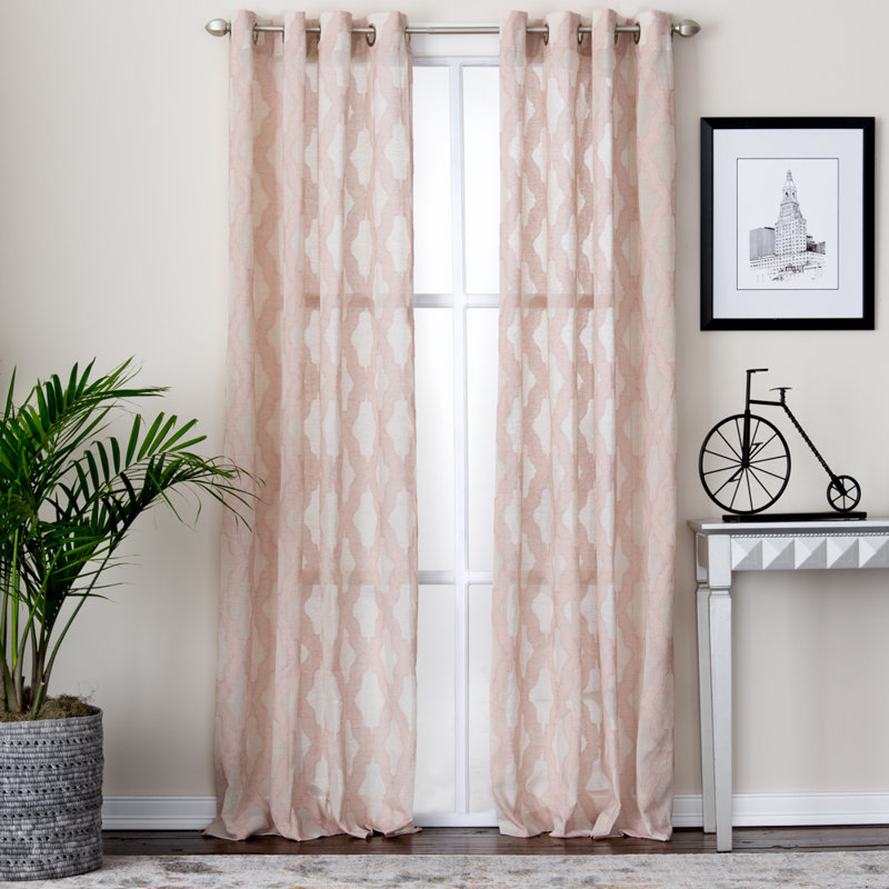Tishawn Polyester / Linen Light-Filtering Woven Geometric Curtain Panel with Grommet Top , 50'' W x 84'' L, Blush