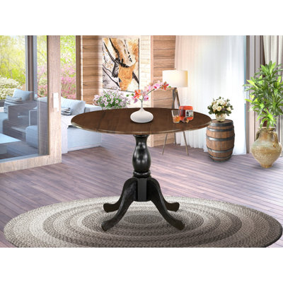 Wood Kitchen Table with Drop Leaves - Walnut Table Top and Black Pedestal Leg Finish