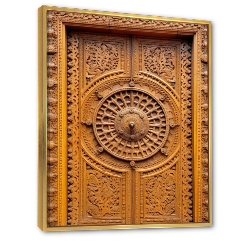 Vieille porte en bois sculpté neuvième, H 20 po x l 12 po x P 1 po, Cadre flottant doré