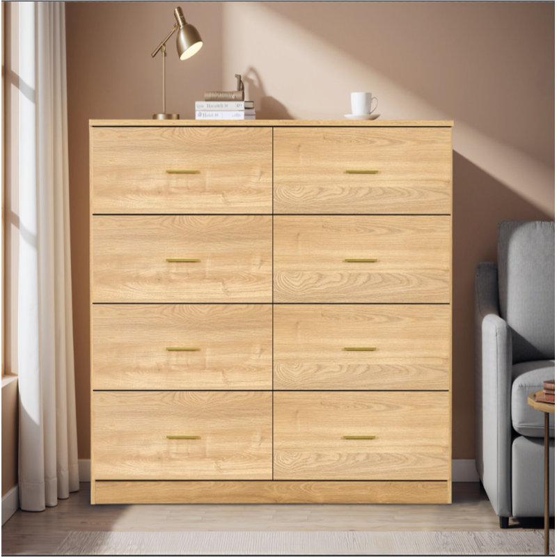 Commode moderne à 8 tiroirs pour la chambre à coucher - Vaste commode de rangement, Naturel
