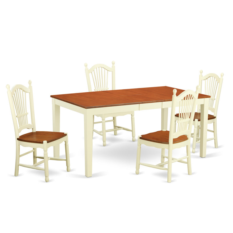 5 Piece Dinette Set for 4 Includes a Rectangle Dining Table with Butterfly Leaf and 4 Dining Room Chairs, Buttermilk & Cherry