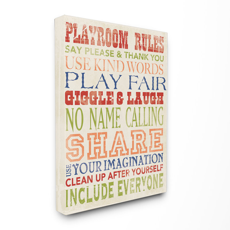 Elisheba Playroom Rules Art, H 40 po x l 30 po, Toile tendue