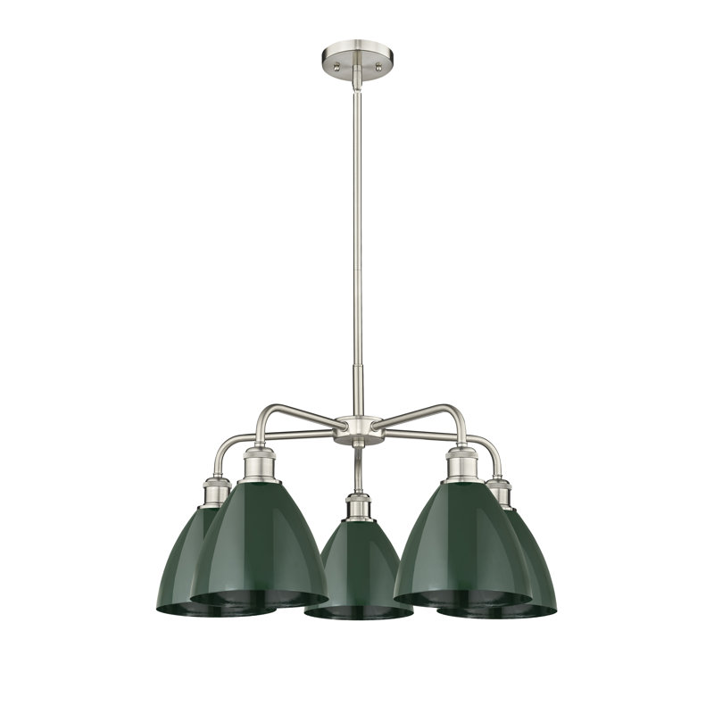 Lustre en dôme à 5 lumières Trickett, Nickel satiné, Vert