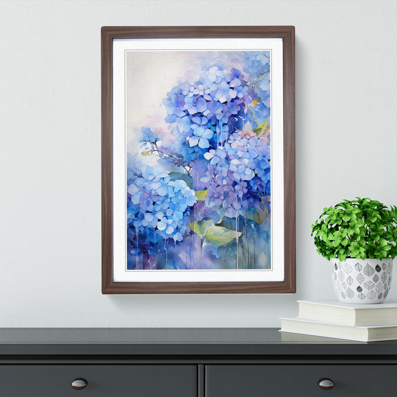 Hydrangea Action Painting Art - Framed Print, Walnut Framed, 46cm H x 34cm W x 2cm D