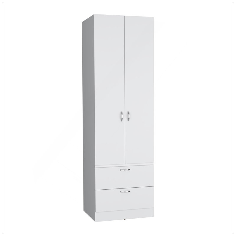 Armoire penderie H 76 po, 2 tiroirs, 1 tablette, blanc Armoire, Blanc