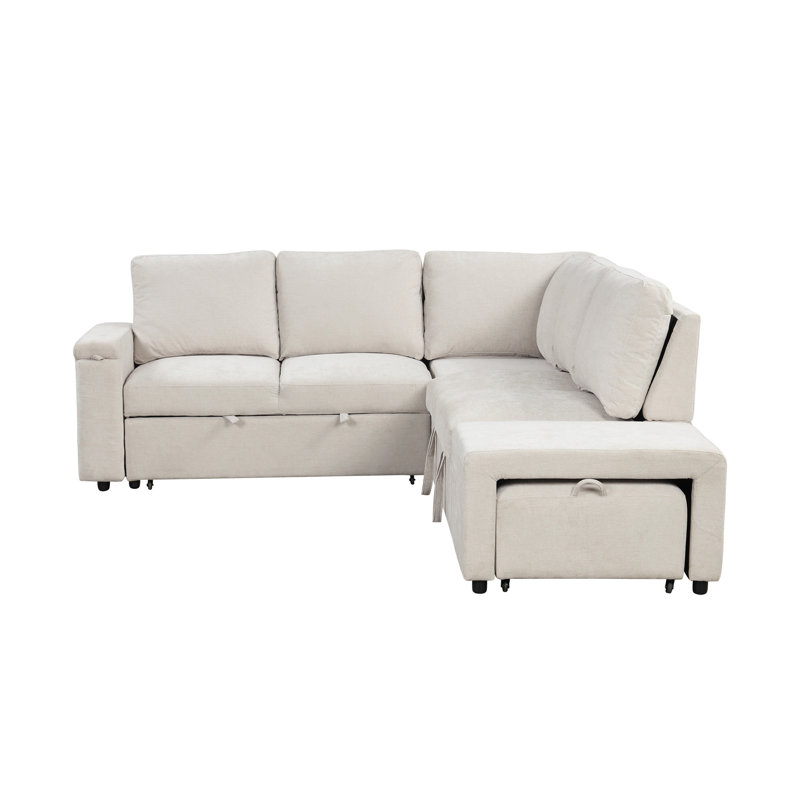 Canapé-lit escamotable en L avec rangement, Polyester beige