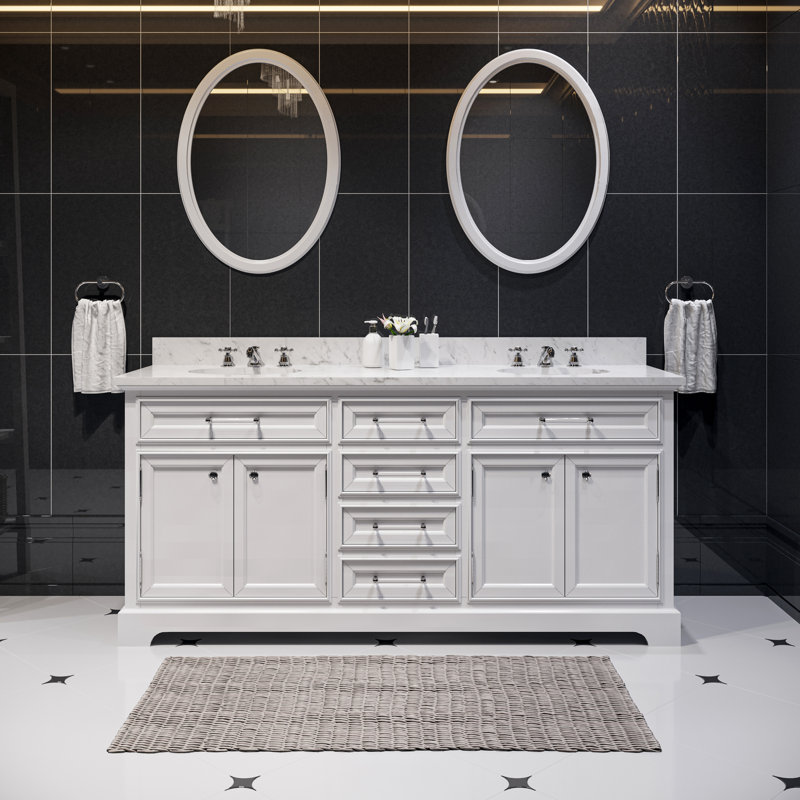 Derby 60" Double Sink Bathroom Vanity Set with Mirror, White