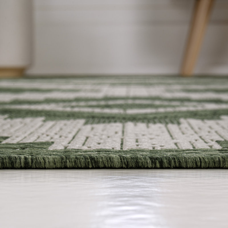 Kyona Geometric Moroccan Diamond Green/Cream Indoor/Outdoor Rug, Rectangle 7'10" x 10'