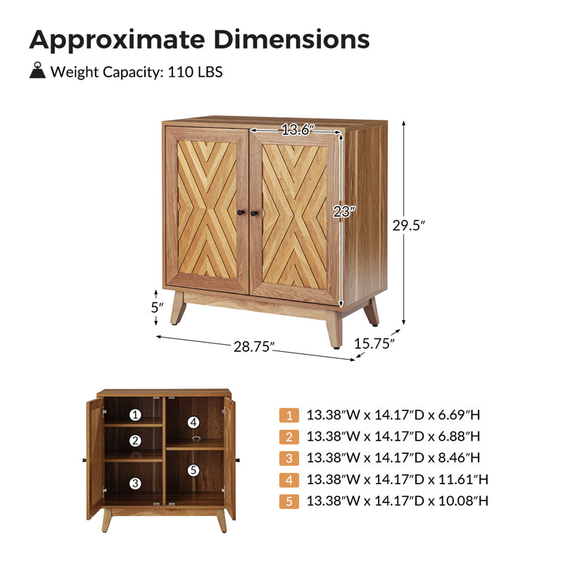 Ensemble de 2 armoires d'appoint 2 portes avec pieds en bois massif Maraiah Transitional, Noyer