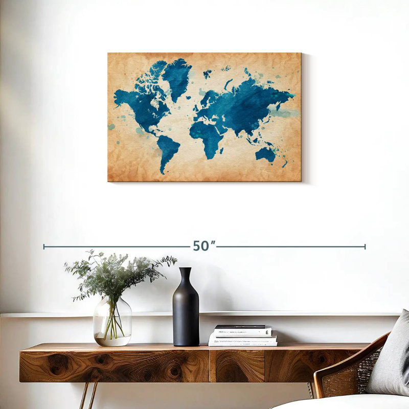 Carte du monde texturée bleue Aliaz, H 20 po x l 30 po