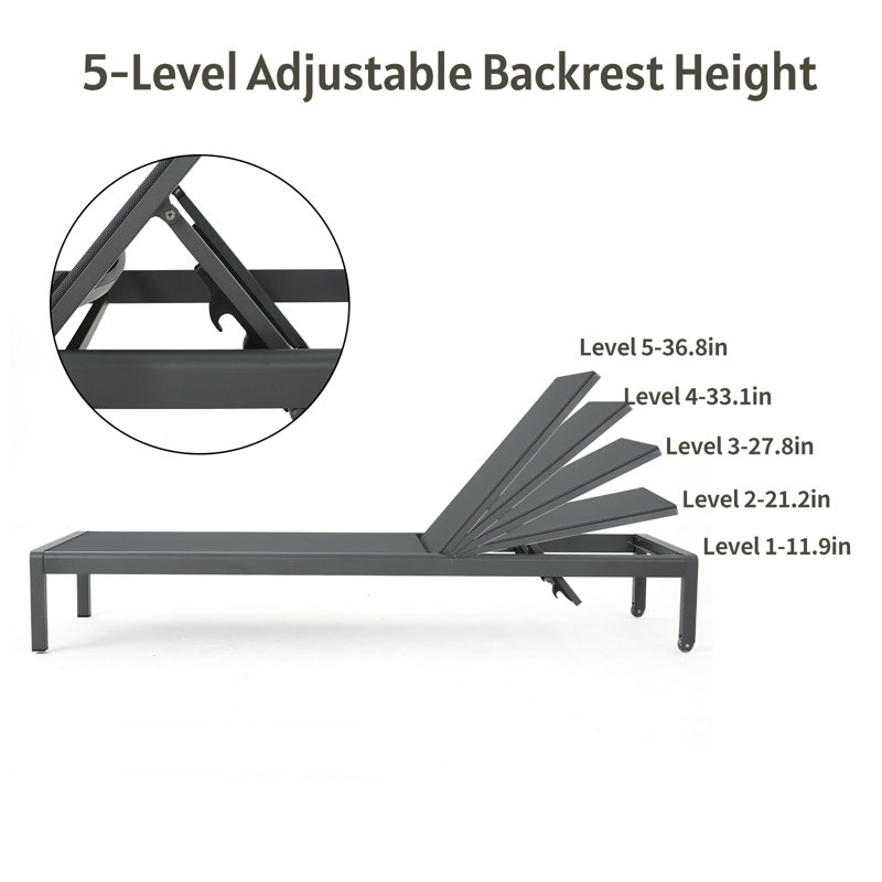 Chaise longue, ensemble de 2 chaises de piscine, chaise longue de bronzage avec dossier inclinable à 4 positions, siège en filet respirant
