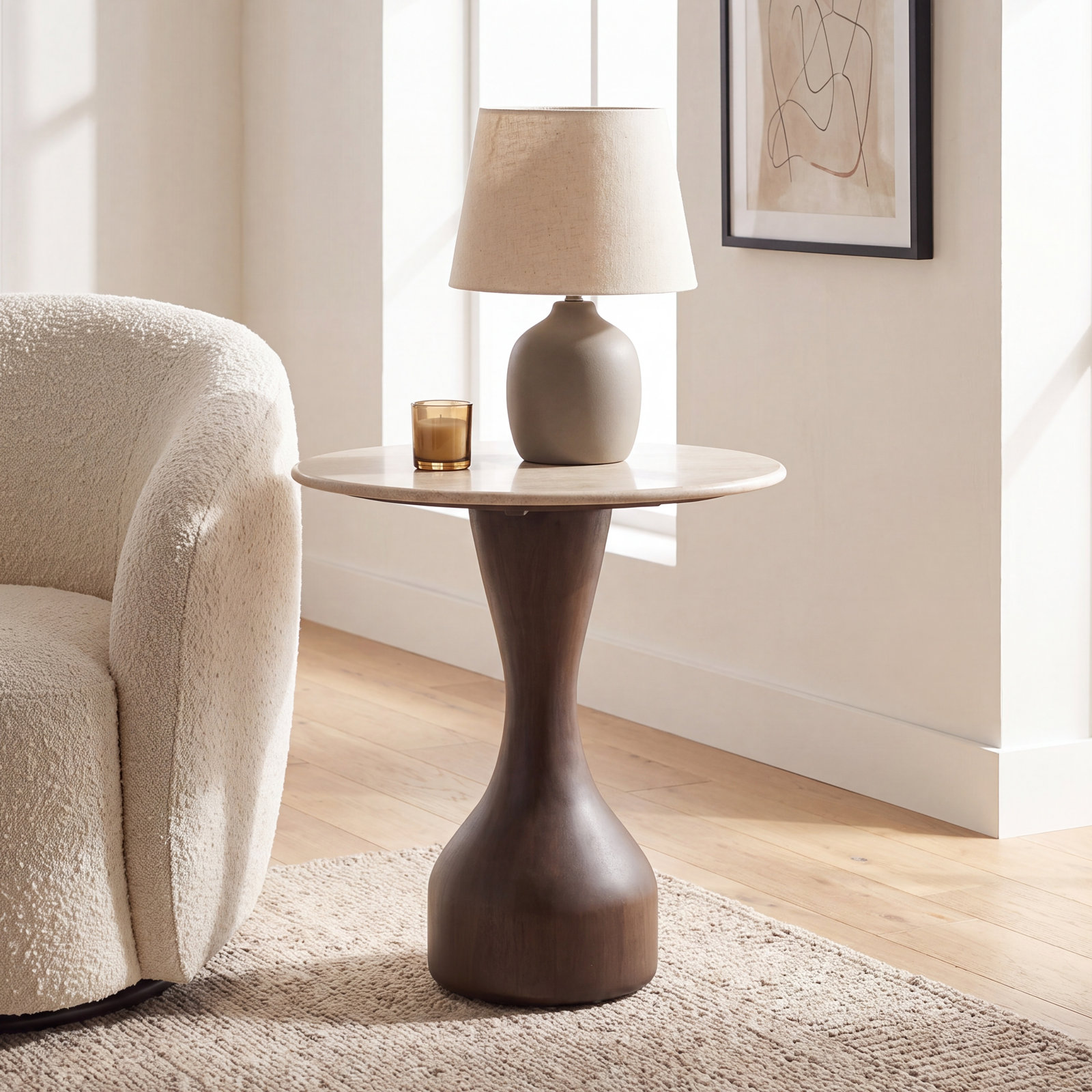 Argiro 24" Genuine Marble End Table, Brown
