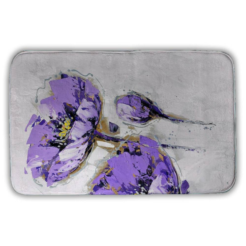 Purple anemones Bath Mat with Non-Slip Backing - Quick Dry Memory Foam Bathroom Rug - Absorbent - Modern Plush Spa-Style - Machine Washable