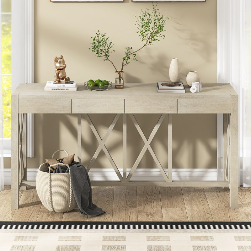 60.1" Modern Console Table With 4 Drawers, Gray