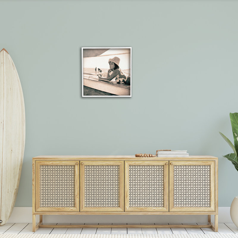 Art rétro, estampe numérique encadrée par GraffiTee Studios, Giclée encadrée blanc bord de mer, H 24 po x l 24 po