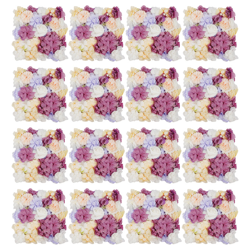 Panneaux muraux fleurs artificielles, 16 panneaux muraux fleurs PCS, décoration murale fleurs artificielles, Purple/White