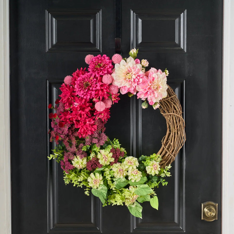 Mignon comme un bouton - Couronne de porte d'entrée Dahlia et jardin Zinnia