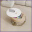 Blanc moderne et rond Table basse naturelle avec rangement et amp; 3 repose-pieds peu encombrants-564579912-564579913