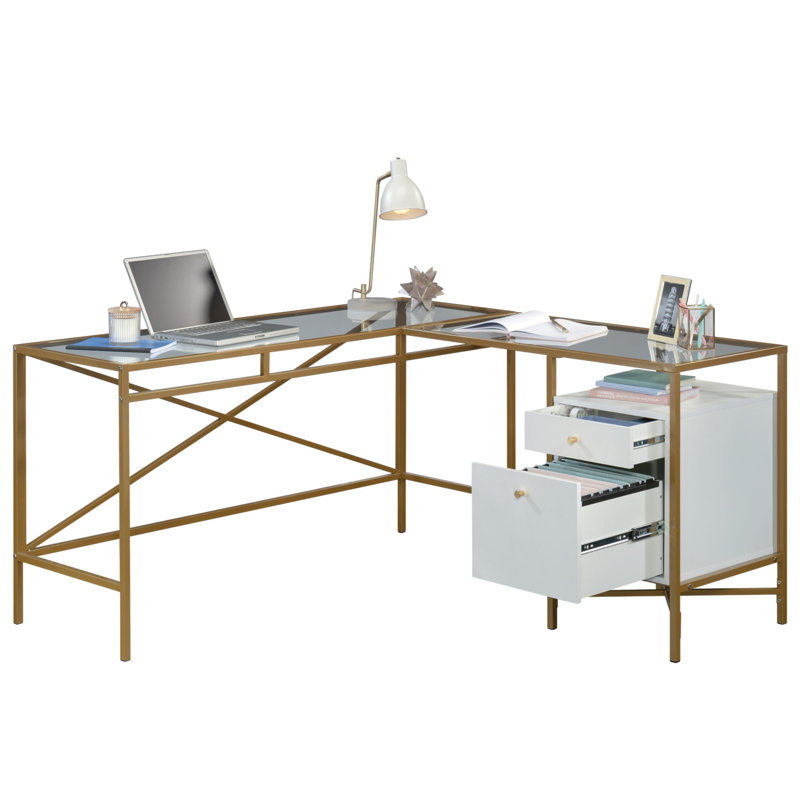 Bureau en L, finition blanche