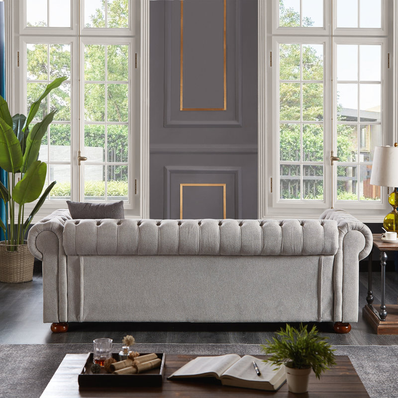 Canapé Chesterfield classique en similicuir brun, Gris clair
