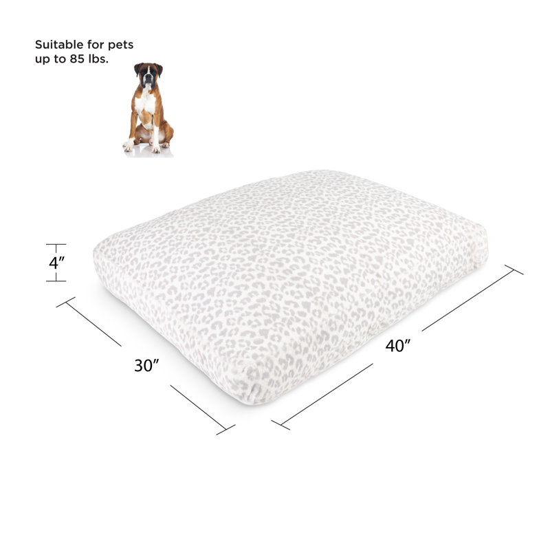 Lit rectangulaire en fourrure synthétique réversible recto-verso avec imprimé léopard des neiges Tucker Murphy Pet ™ rempli de fibre de polyester blanc