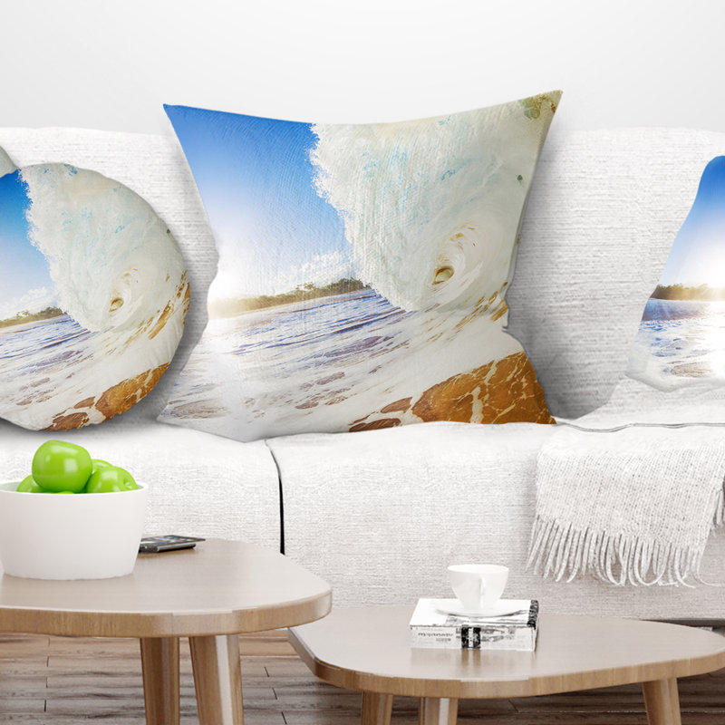 Coussin lombaire sandy océan crashing, Carrée 18 po x 18 po