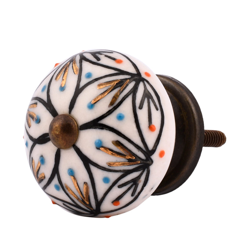White/Black/Gold Flower Ceramic Knob