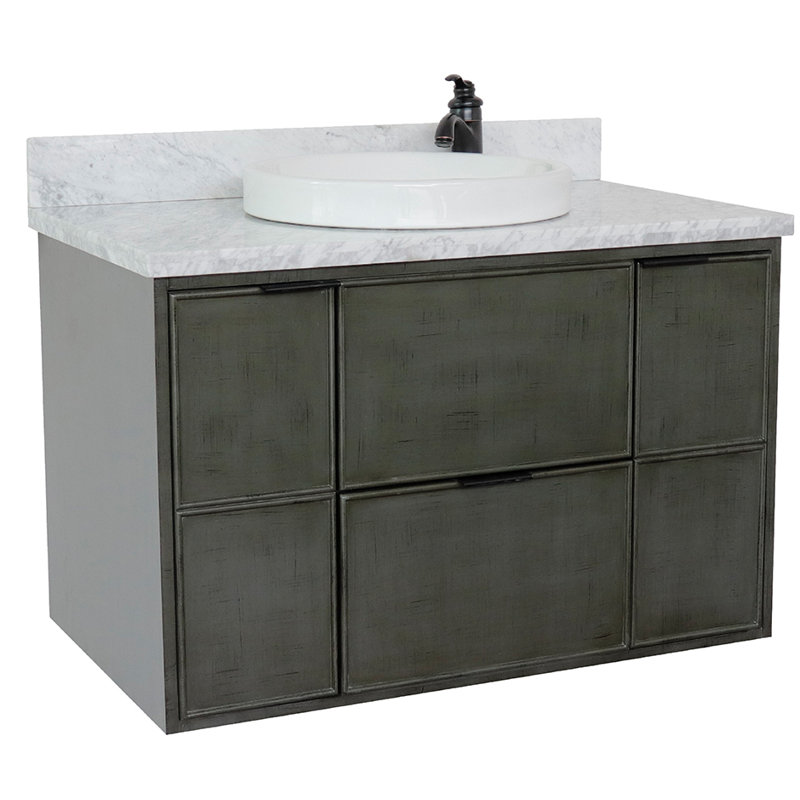 37'' Single Bathroom Vanity with Top, White Carrara
