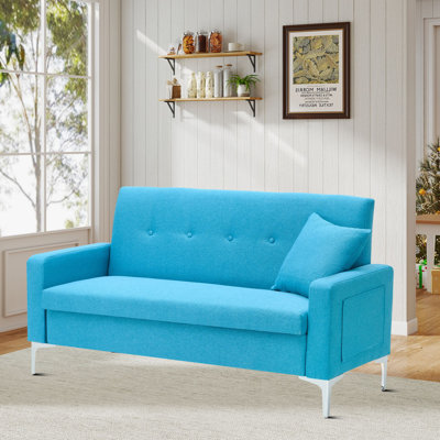 Modern Upholstered Loveseat Sofa with Storage Compartment and Side Pocket, Space-Saving Design for Living Room or Apartment
