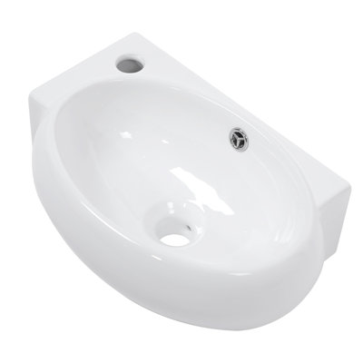 16.5" L X 11" W Wall Mount Bathroom Sink Oval Floating Bathroom Sink White Porcelain Ceramic Basin