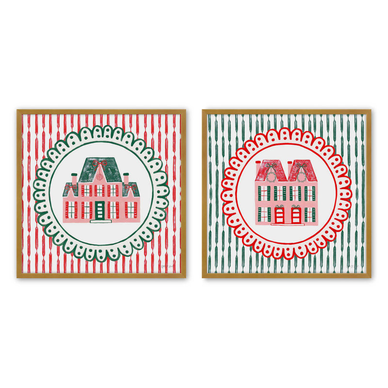 Ensemble de 2 estampes festives Manor Glow, Or poli, 12 po x 12 po