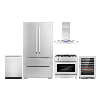 5 Piece Kitchen Package with French Door Refrigerator & 35.5"" Gas Range -  Cosmo, COS-5PKG-520