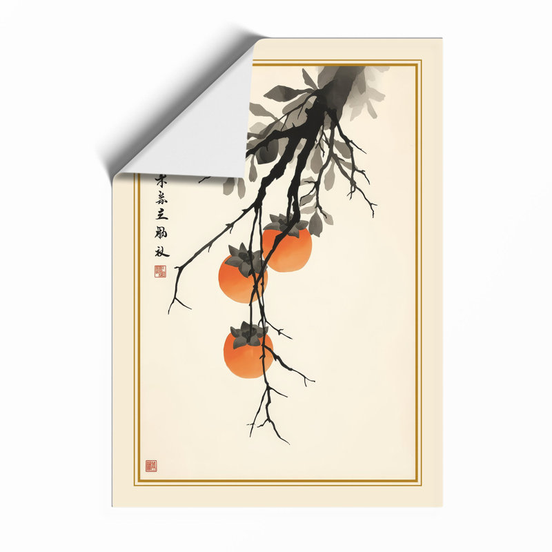 Persimmons on Branch Japandi - Framed Print, Unframed, A4 - 29.7 x 21.0 cm