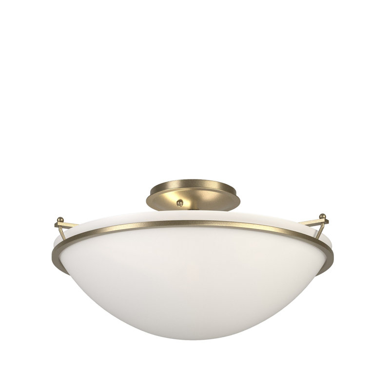 Simple Lines Bowl Semi Flush Mount, 7.1" H x 14.5" W x 14.5" D, Opal, Soft Gold