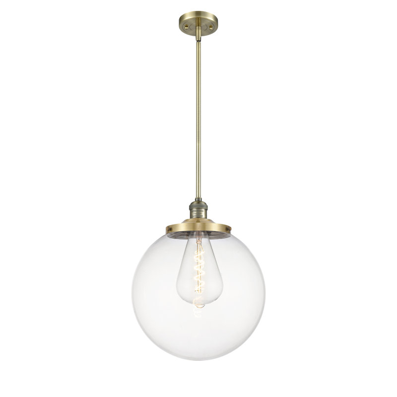 Luminaire suspendu simple à 1 lumière Beacon, Clair, Laiton antique