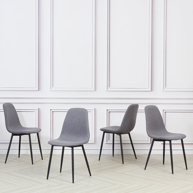 4 Gaviota Fabric Velvet Upholstered Dining Chair, Cotton Light Grey, Black
