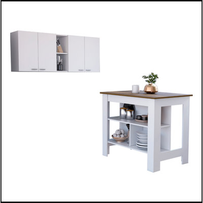 Ensemble de cuisine 2 pièces à 4 tablettes et 4 portes Sierra, surface antibactérienne, parfait pour le rangement et les petits espaces