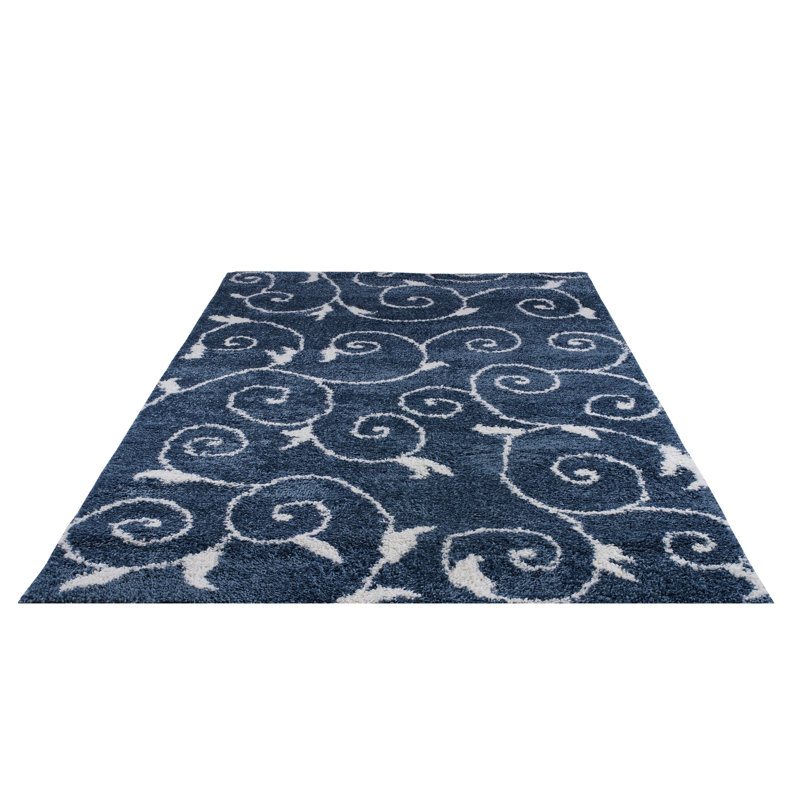Tapis bleu à motif floral Travis Heights, Rectangle 6 pi 5 po x 9 pi 5 po