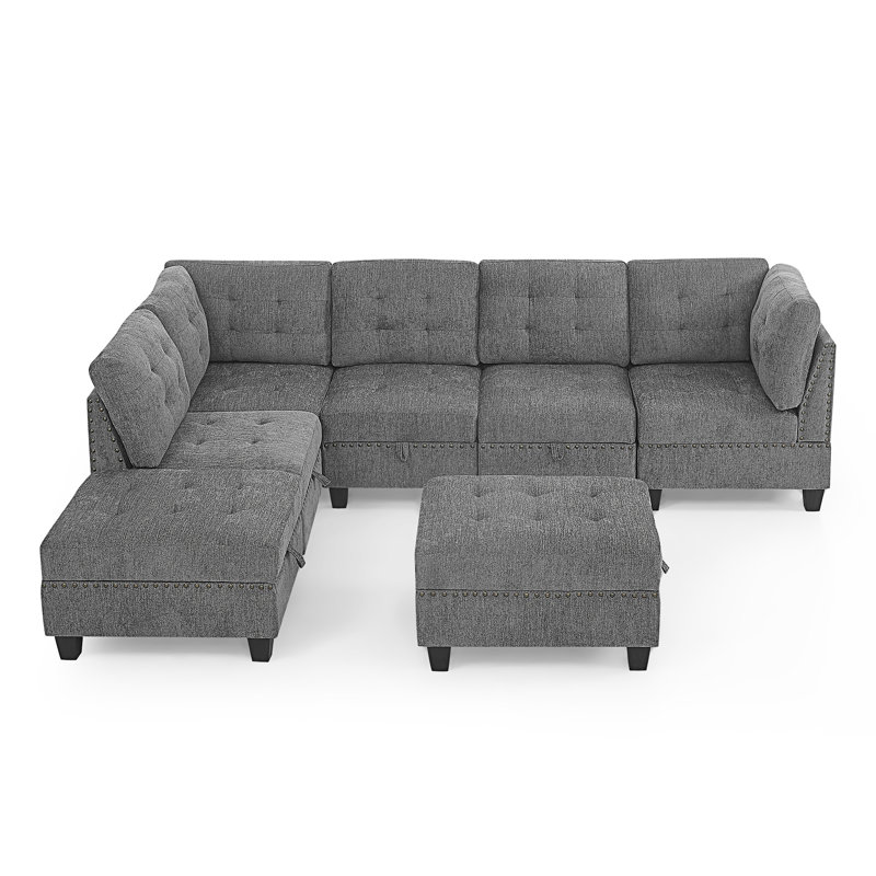 Canapé modulaire modulaire, canapé modulaire rembourré avec rangement DIY, Réversible, Chenille grise