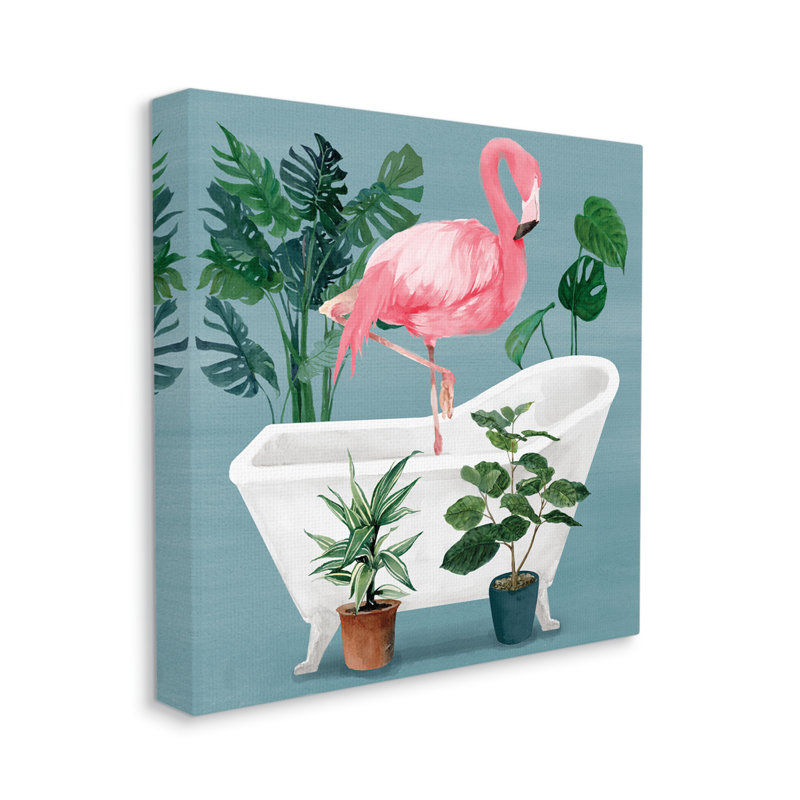 Salle de bain Botanical Flamingo par Masey St. Studios, Giclée encadrée noir minuit, H 24 po x l 24 po x P 1,5 po