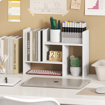  CLASSIC Desk Organizer, Adjustable Desk Organizers and Accessories, Office Organization, Desk Top Book Shelf, for Office Supplies, Office Desk Accessories, Home Office, White