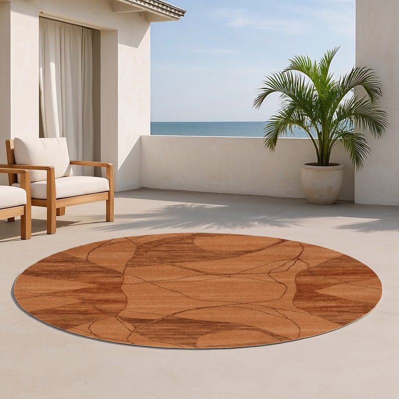 Tapis rose abstrait intérieur et extérieur, Rond 5 pi