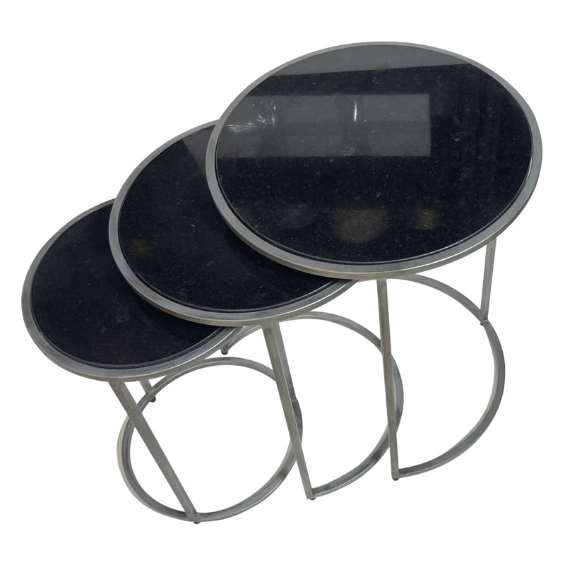  Ensemble moderne de trois tables gigognes en marbre noir et gris