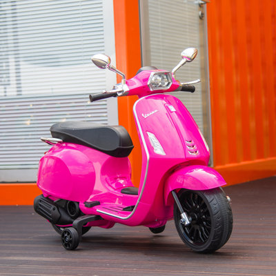 Vespa Licensed Electric Motorcycle For Kids, 6V Toddler Motorcycle, Battery-Operated Motorbike For Kids With Music, FM Radio, Headlight, Single Button Start For 3-6 Years, Pink