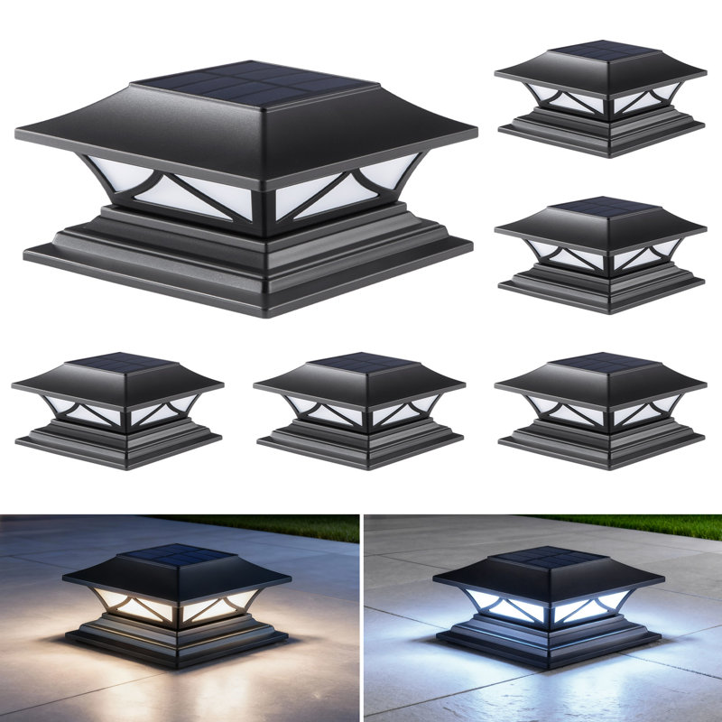 Solar Post Cap Lights (Set of 6) with 2 Color Modes, Waterproof Deck & Fence Lights for 4x4, 5x5, 6x6 Vinyl or Wood Posts